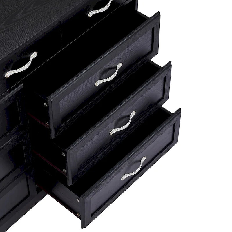 Bedroom dresser, 9 drawer long dresser with antique handles, wood chest of drawers for kids room, living room, entry and hallway