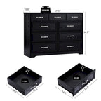 Bedroom dresser, 9 drawer long dresser with antique handles, wood chest of drawers for kids room, living room, entry and hallway