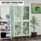 Four Glass Door Storage Cabinet with Adjustable Shelves and Feet Cold-Rolled Steel Sideboard Furniture