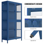 Four Glass Door Storage Cabinet with Adjustable Shelves and Feet Cold-Rolled Steel Sideboard Furniture