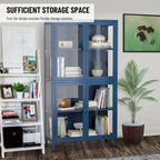 Four Glass Door Storage Cabinet with Adjustable Shelves and Feet Cold-Rolled Steel Sideboard Furniture