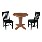 30 in Round Top Pedestal Dining Table with 2 Dining Chairs in Distressed Oak/Black