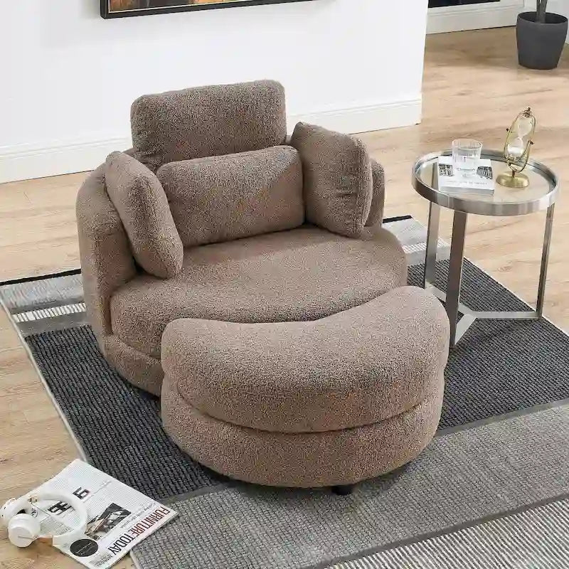 39W Oversized Swivel Chair,moon storage ottoman,Loveseat Circle Swivel Barrel Chairs Cuddle Sofa Lounger Armchair,4 Pillows