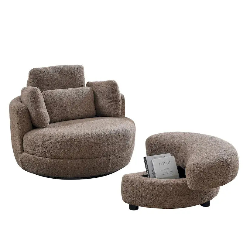39W Oversized Swivel Chair,moon storage ottoman,Loveseat Circle Swivel Barrel Chairs Cuddle Sofa Lounger Armchair,4 Pillows