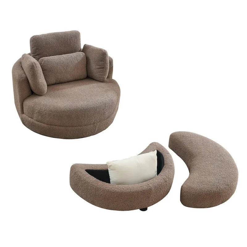 39W Oversized Swivel Chair,moon storage ottoman,Loveseat Circle Swivel Barrel Chairs Cuddle Sofa Lounger Armchair,4 Pillows