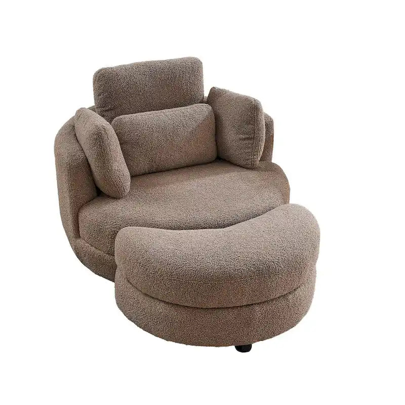39W Oversized Swivel Chair,moon storage ottoman,Loveseat Circle Swivel Barrel Chairs Cuddle Sofa Lounger Armchair,4 Pillows