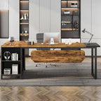 70.8-Inch Executive Desk with 55-Inch File Cabinet, Large L Shaped Computer Desk with Storage Cabinet and Shelves