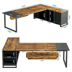 70.8-Inch Executive Desk with 55-Inch File Cabinet, Large L Shaped Computer Desk with Storage Cabinet and Shelves