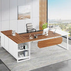 70.8-Inch Executive Desk with 55-Inch File Cabinet, Large L Shaped Computer Desk with Storage Cabinet and Shelves