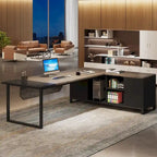 70.8-Inch Executive Desk with 55-Inch File Cabinet, Large L Shaped Computer Desk with Storage Cabinet and Shelves