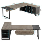 70.8-Inch Executive Desk with 55-Inch File Cabinet, Large L Shaped Computer Desk with Storage Cabinet and Shelves