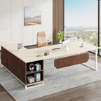 70.8-Inch Executive Desk with 55-Inch File Cabinet, Large L Shaped Computer Desk with Storage Cabinet and Shelves
