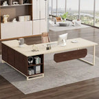 70.8-Inch Executive Desk with 55-Inch File Cabinet, Large L Shaped Computer Desk with Storage Cabinet and Shelves