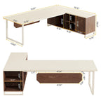 70.8-Inch Executive Desk with 55-Inch File Cabinet, Large L Shaped Computer Desk with Storage Cabinet and Shelves