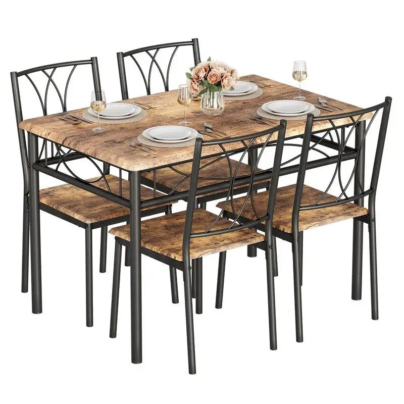 Dining Table Set for 4, Kitchen Table with 2 Upholstered Benches