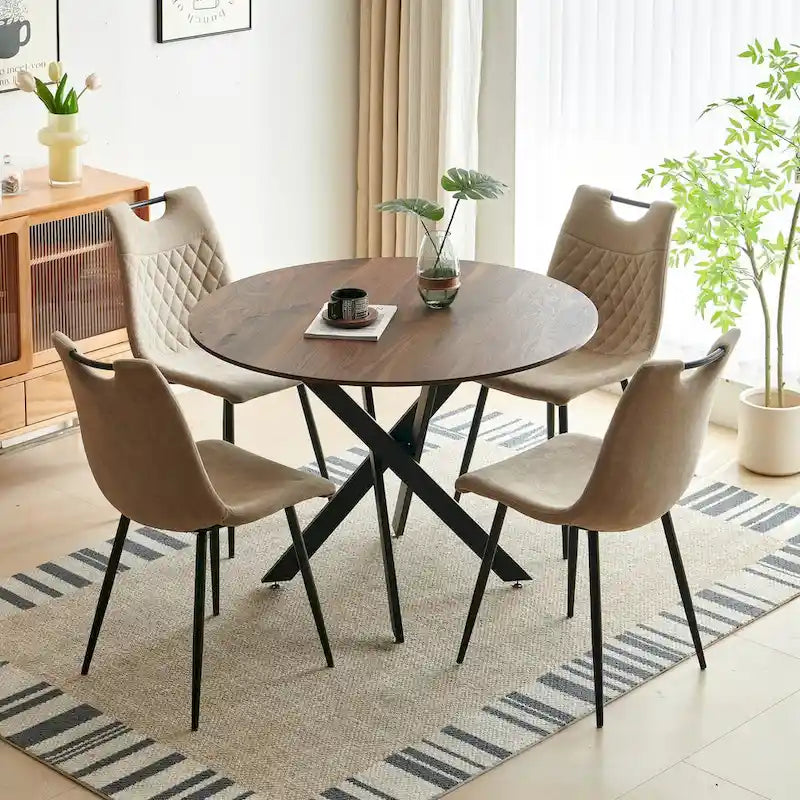 1+4,5 Pieces Dining Set, 42.1 Table Metal Leg Mid-century Dining Table For 4-6 People With Mdf Table Top, Pedestal Dining Table