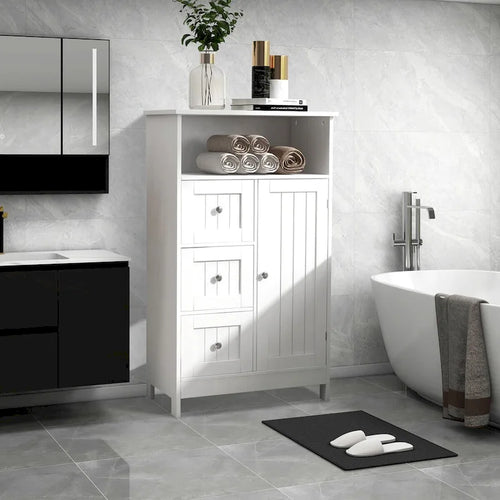 23.6W White Bathroom Freestanding Storage Cabinet Wood Linen Cabinet