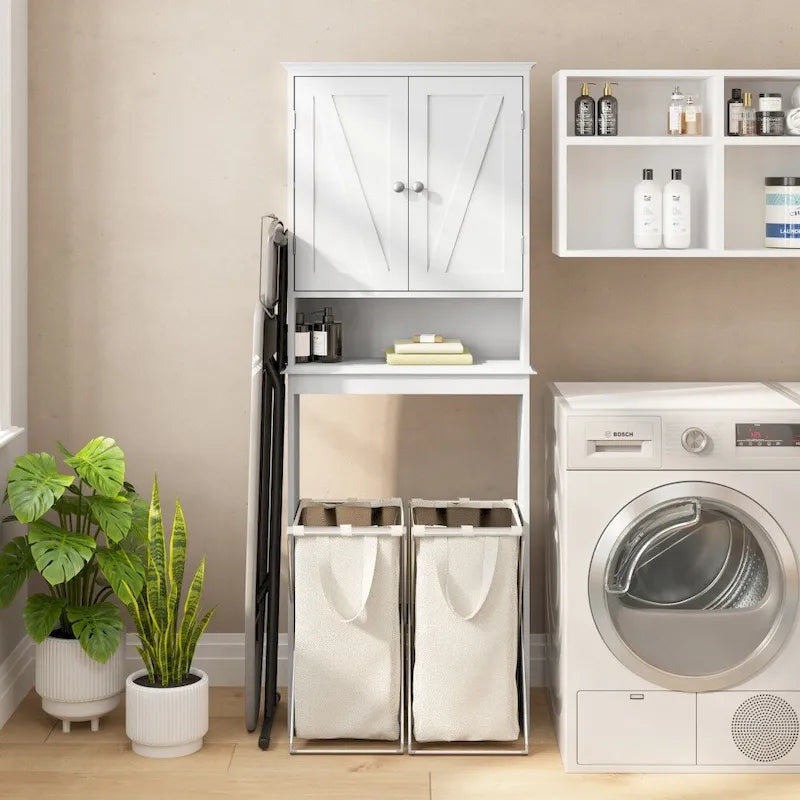 Brown Farmhouse Over the Toilet Cabinet Storage Organizer with 2 Shelves