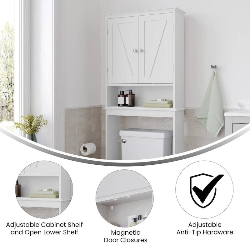 Brown Farmhouse Over the Toilet Cabinet Storage Organizer with 2 Shelves