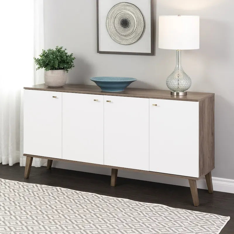 Prepac Milo Mid-Century Modern 4-Door Buffet - 64 W x 32 H x 16 D