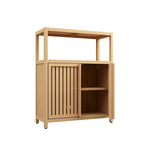 Bamboo Storage Cabinet, Freestanding Bathroom Cabinet with 2 Louvered Doors, Floor-Standing Cabinet