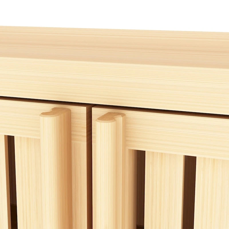 Bamboo Storage Cabinet, Freestanding Bathroom Cabinet with 2 Louvered Doors, Floor-Standing Cabinet