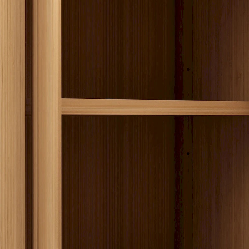Bamboo Storage Cabinet, Freestanding Bathroom Cabinet with 2 Louvered Doors, Floor-Standing Cabinet