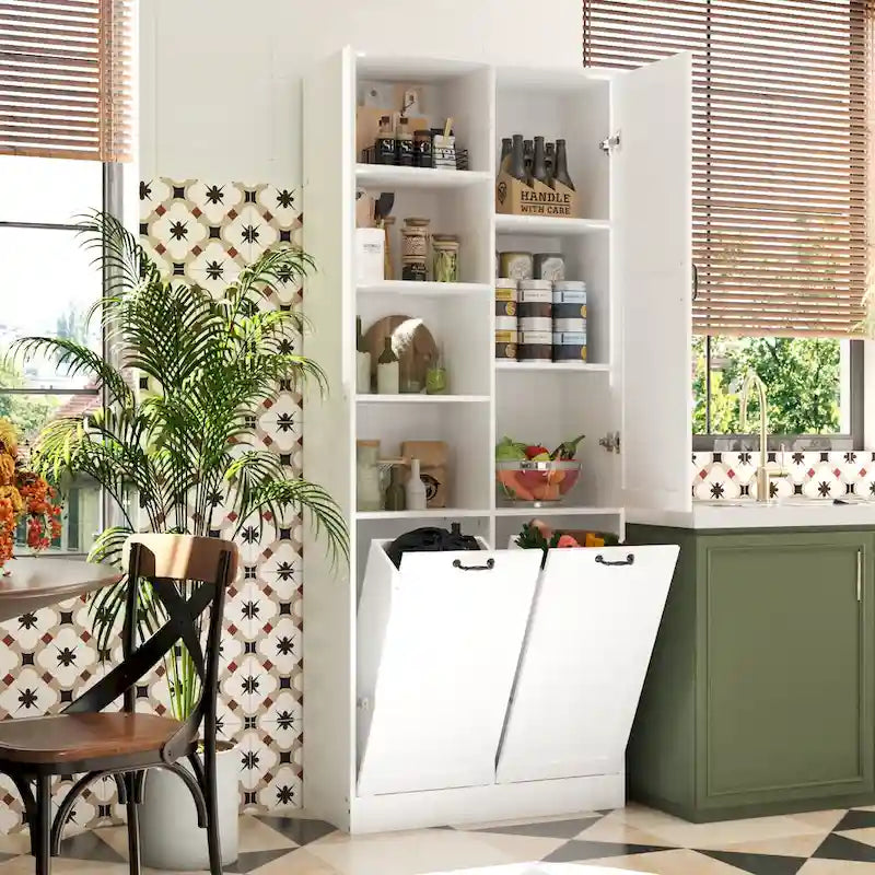 Elegant White Buffet Cabinet with Rotating Drawers Laundry Cabinet