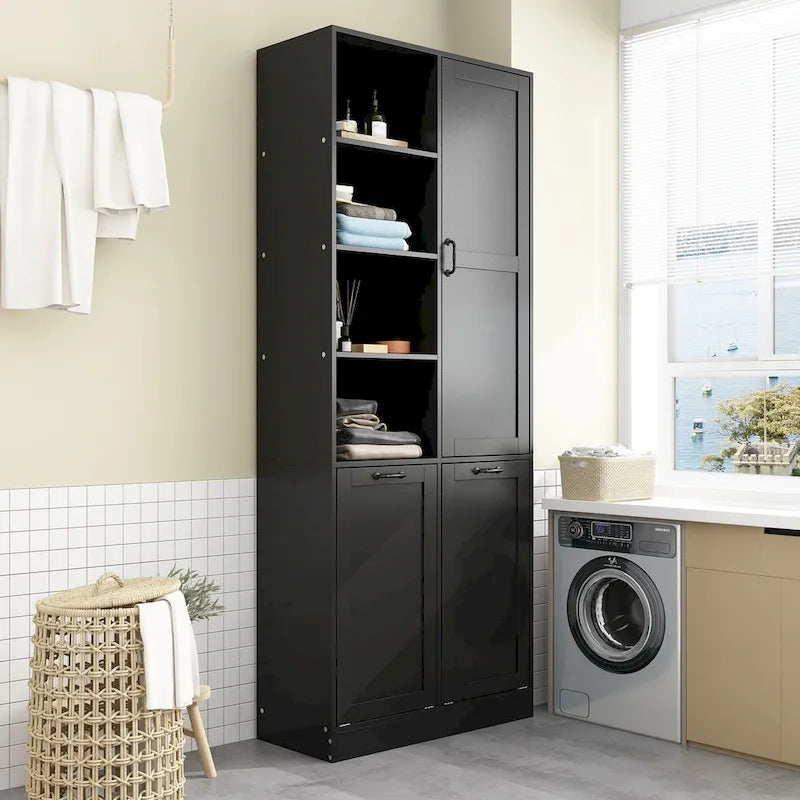 Elegant White Buffet Cabinet with Rotating Drawers Laundry Cabinet