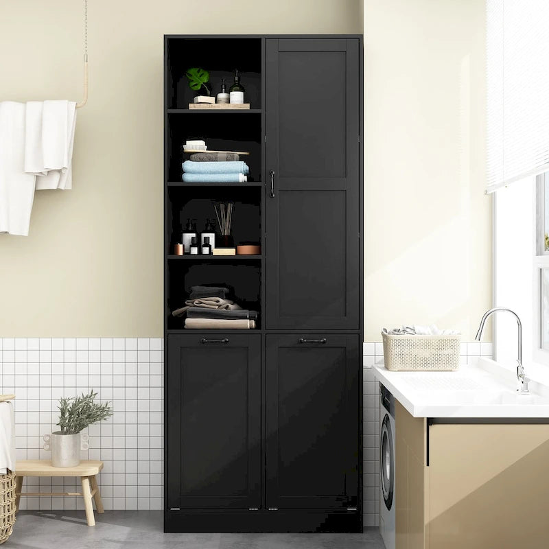 Elegant White Buffet Cabinet with Rotating Drawers Laundry Cabinet