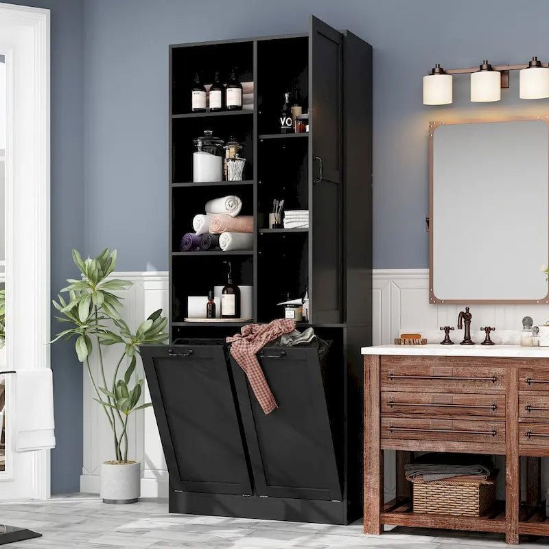 Elegant White Buffet Cabinet with Rotating Drawers Laundry Cabinet