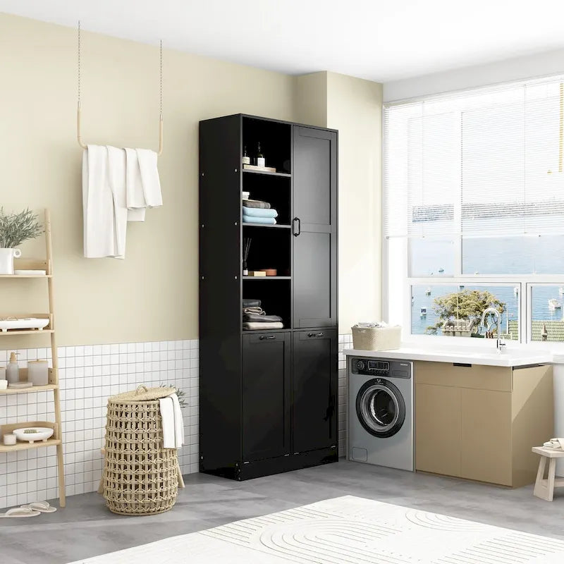 Elegant White Buffet Cabinet with Rotating Drawers Laundry Cabinet