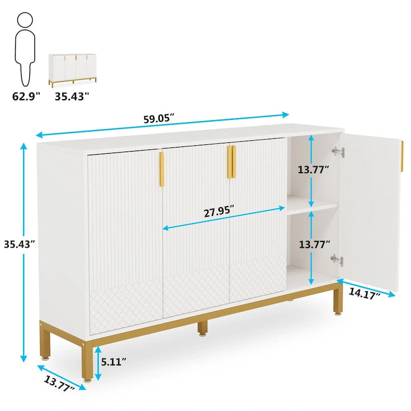 Buffet Cabinet with Storage, 59 Inch Sideboard Cabinet - N/A