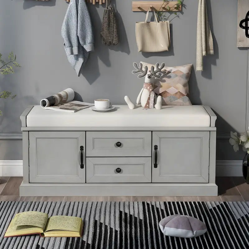Storage Bench with 2 Drawers and 2 Cabinets