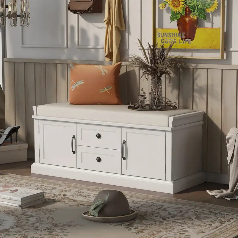 Storage Bench with 2 Drawers and 2 Cabinets