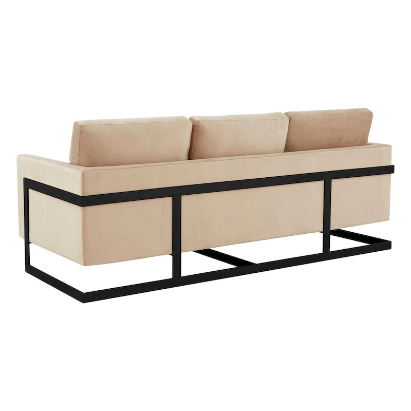 Leisuremod Lincoln 3-Seater Upholstered Velvet Sofa with Black Stainless-Steel Base