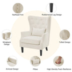 Classic Nailhead Trim Corduroy Wingback Armchair with a Lumbar Pillow and Rubberwood Legs