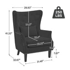 Classic Nailhead Trim Corduroy Wingback Armchair with a Lumbar Pillow and Rubberwood Legs