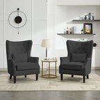 Classic Nailhead Trim Corduroy Wingback Armchair with a Lumbar Pillow and Rubberwood Legs