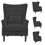 Classic Nailhead Trim Corduroy Wingback Armchair with a Lumbar Pillow and Rubberwood Legs