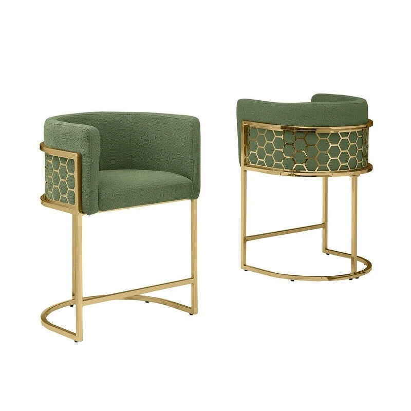 Best Quality Furniture 29 Gold Chrome Upholstered Barstools Set of 2. - N/A