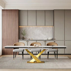 9 - Piece 94.48 Rectangular Extendable Sintered Stone Dining Table with 8 Faux leather Chairs Dining Set