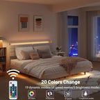 King Size Upholstered Floating Platform Bed with LED Light and Charging Station