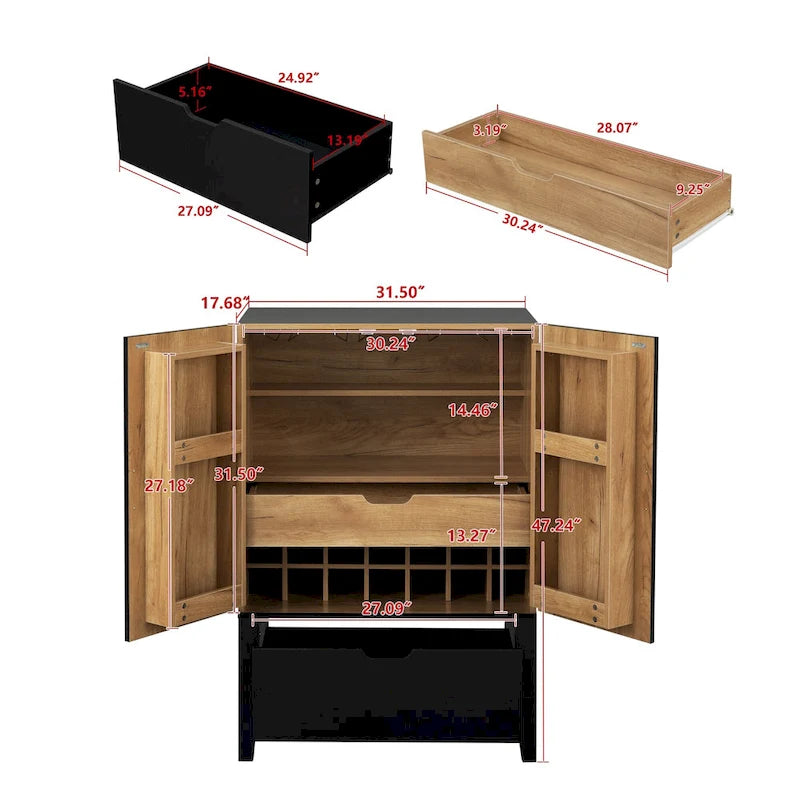 Sideboard Cabinet with Wine Racks & Stemware Holder for hallways,living rooms