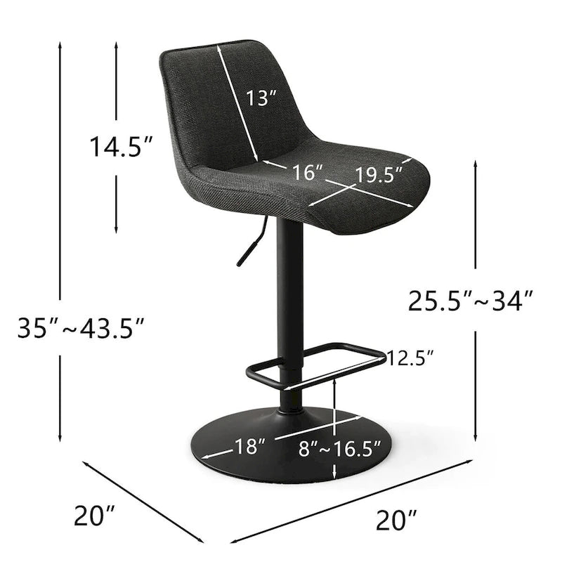18 Bigger Base Vinyl Adjustable Height Swivel Bar Stool, Set of 2