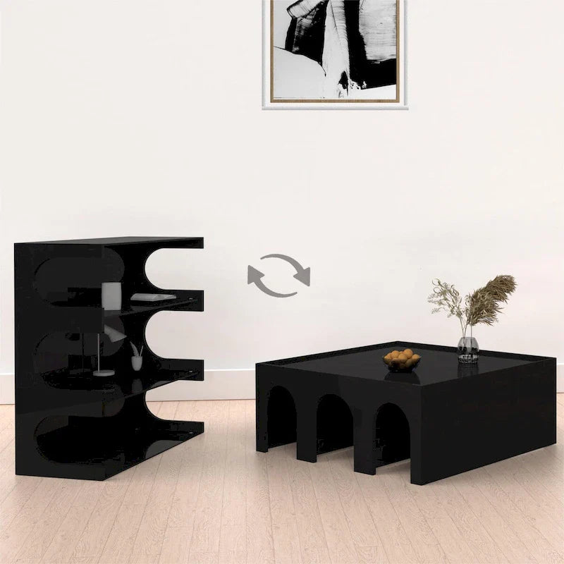Multifunctional 4-Tier White Book Shelf & Coffee Table, Creative Furniture Floor Bookshelf, Minimalist Organizer Storage Shelves