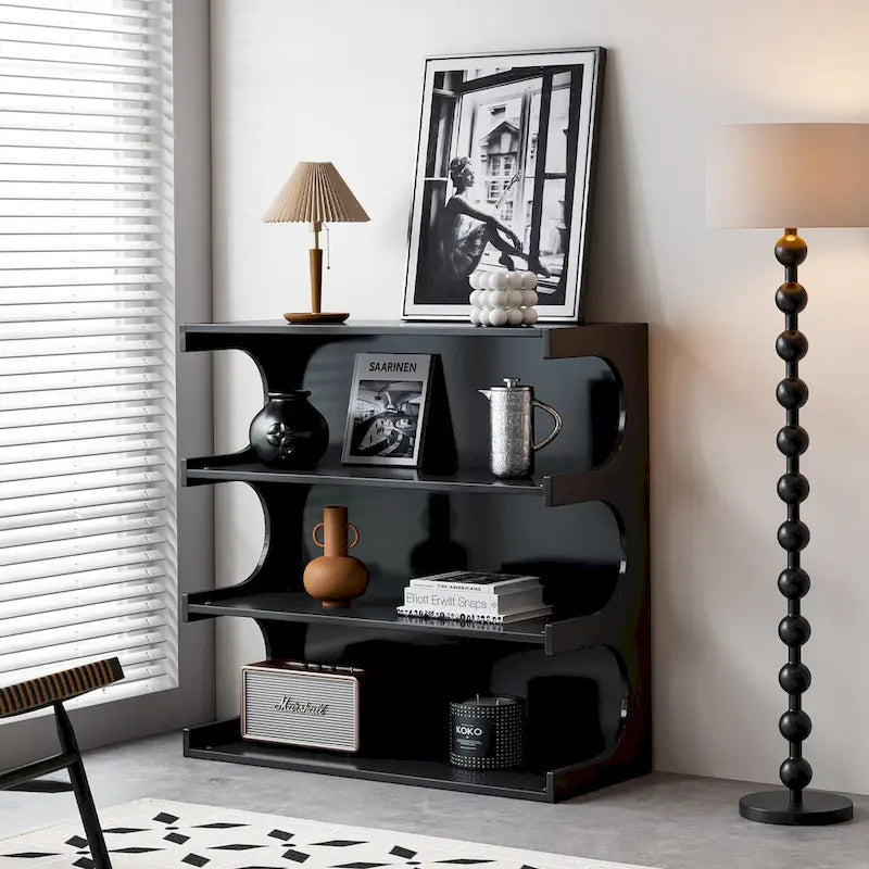 Multifunctional 4-Tier White Book Shelf & Coffee Table, Creative Furniture Floor Bookshelf, Minimalist Organizer Storage Shelves