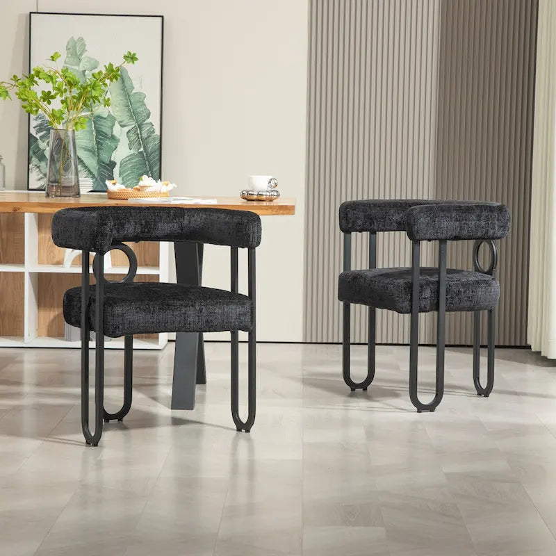 Chenille/Leather Upholstered Contemporary Designed Side Dining Chairsset of 2