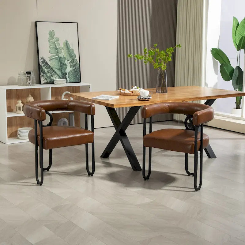 Chenille/Leather Upholstered Contemporary Designed Side Dining Chairsset of 2