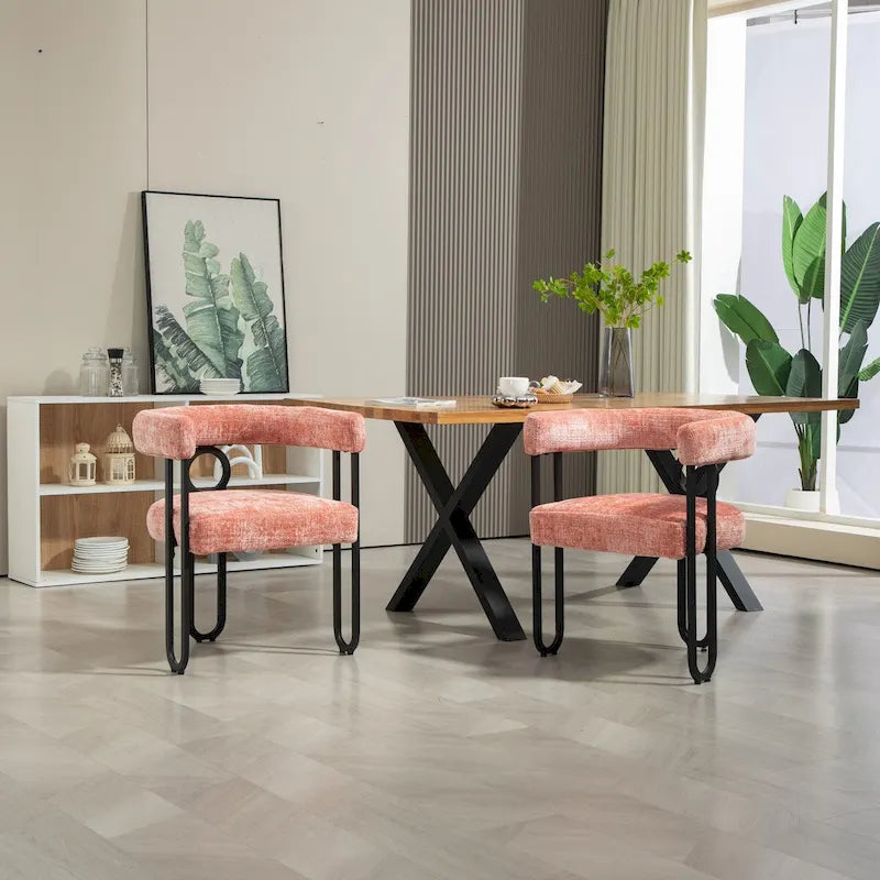 Chenille/Leather Upholstered Contemporary Designed Side Dining Chairsset of 2